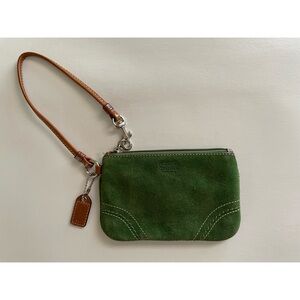 Authentic Green Suede Coach Wristlet